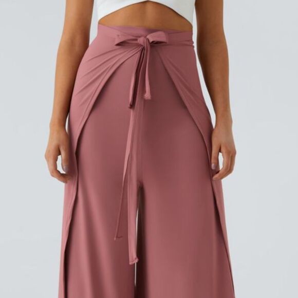 Halara High Waisted Tie Front Split Hem Palazzo Wide Leg Flowy PANT XS NWOT - Picture 12 of 16